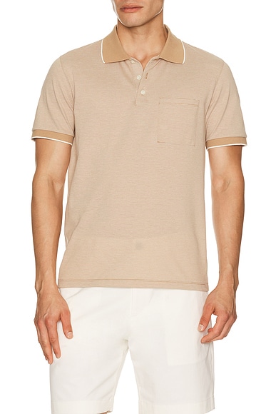 Theory Birdseye Polo in Fresh Khaki Multi