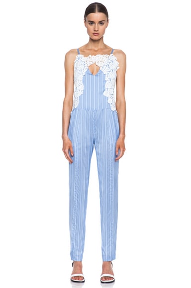 Thakoon Lace Embroidered Silk Jumpsuit in Blue | FWRD