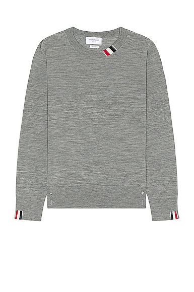 Thom Browne RWB Relaxed Fit Crew Neck Pullover In Light Grey