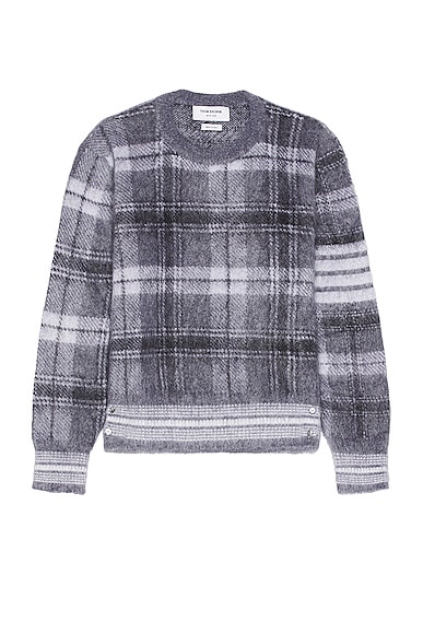 Thom Browne Tartan Check Jacquard Relaxed Fit Sweater in Medium Grey