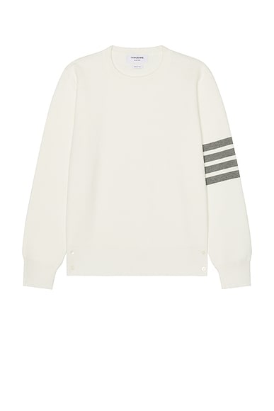 Thom Browne Milano Stitch Crew Neck Pullover in White