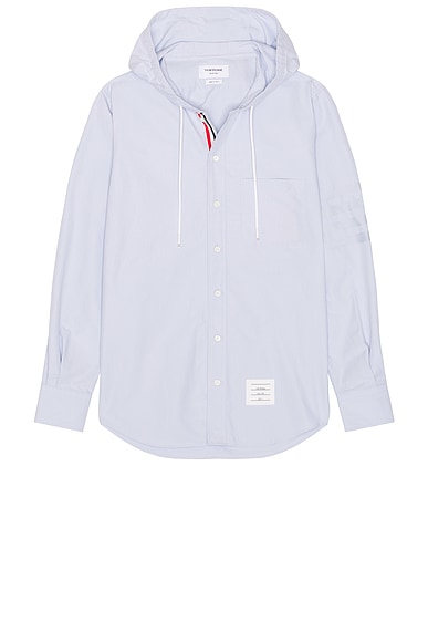 Thom Browne Hooded Straight Fit Long Sleeve Shirt in Light Blue