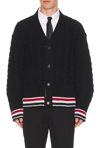 Thom Browne Baby Cable V Neck Cardigan in Black
