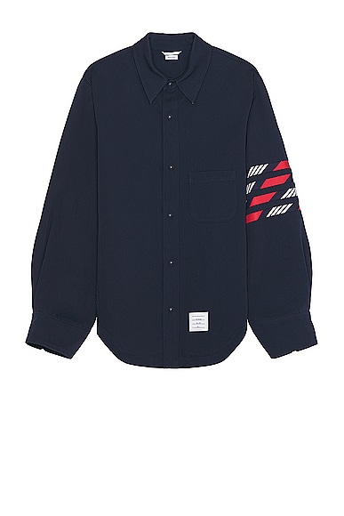 Thom Browne 4 Bar Snap Front Shirt Jacket in Navy