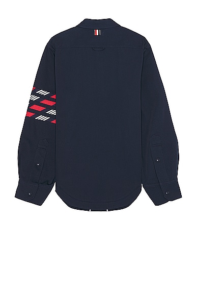 Shop Thom Browne 4 Bar Snap Front Shirt Jacket In Navy