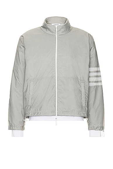 Thom Browne Funnel Neck Nylon Ripstop Jacket in Light Grey