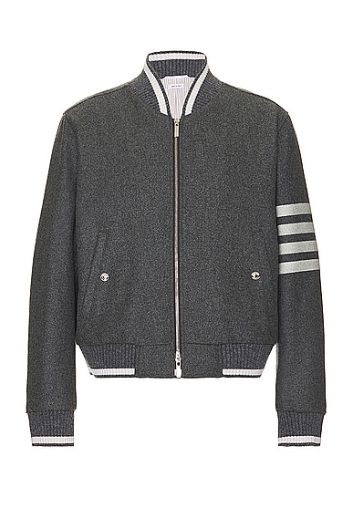 Shop Thom Browne 4 Bar Knit Rib Blouson Jacket In Med Grey