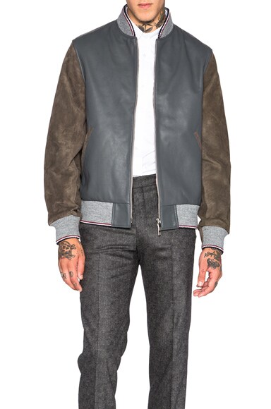 Zip Front Leather Varsity Jacket