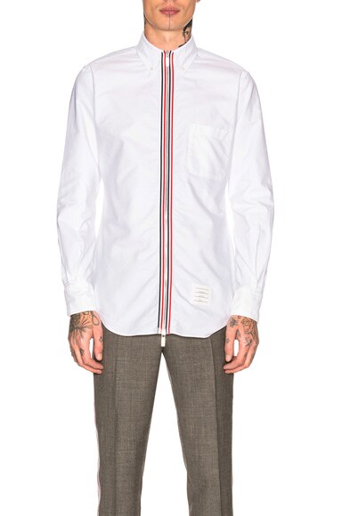 Zip Front Classic Long Sleeve Point Collar Shirt