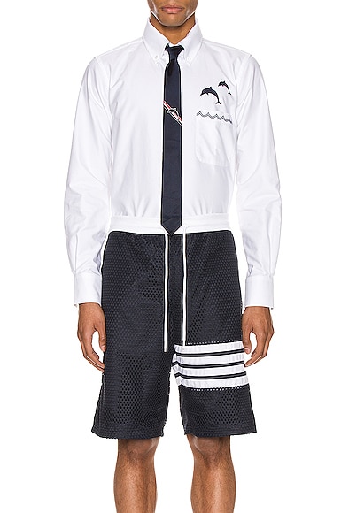 THOM BROWNE STRAIGHT FIT BUTTON DOWN LONG SLEEVE SHIRT,TMBX-MS190