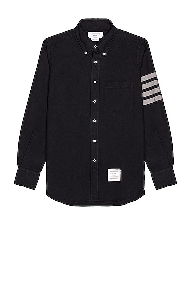 Thom Browne Straight Fit 4 Bar Shirt in Navy