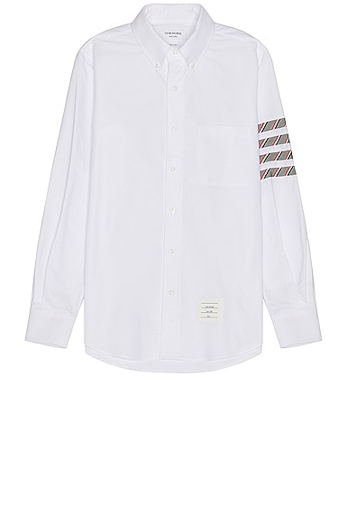 Shop Thom Browne Straight Fit Shirt In Grey & White