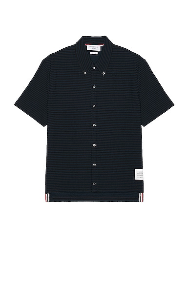 Thom Browne Short Sleeve Button Down Shirt in Navy | FWRD
