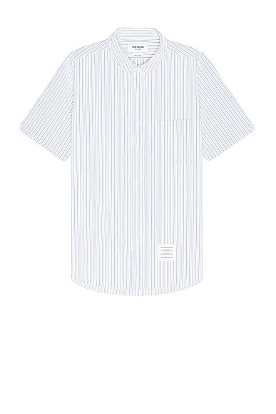 Thom Browne Cotton Seersucker Short Sleeve Shirt in Light Blue