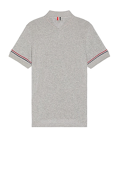 Shop Thom Browne Rwb Stripe Short Sleeve Rib Cuff Polo In Medium Grey