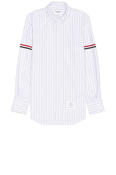 Thom Browne Straight Fit Long Sleeve Shirt in Med Grey