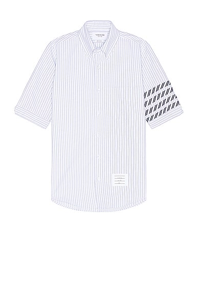 Shop Thom Browne 4 Bar Straight Fit Short Sleeve Shirt In Light Blue