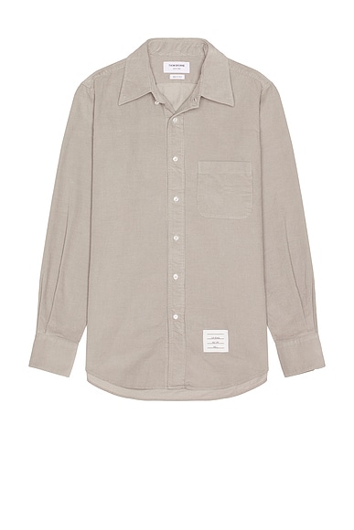 Thom Browne Straight Fit Corduroy Shirt in Light Grey