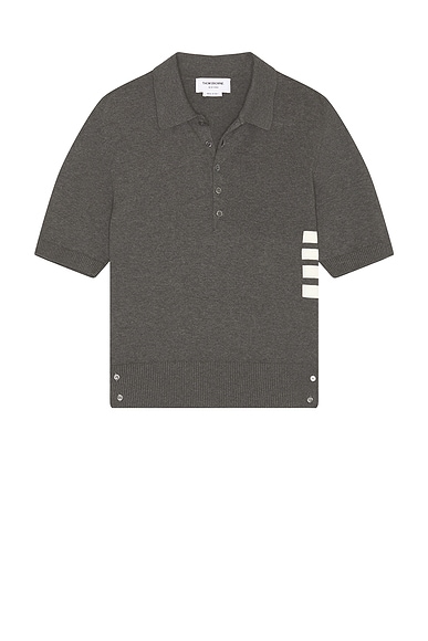 Thom Browne Jersey Stitch Relaxed Fit Short Sleeve Polo in Medium Grey
