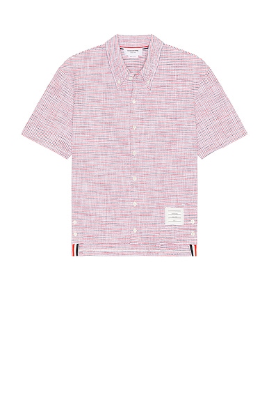 Thom Browne Short Sleeve Button Down Shirt in Red