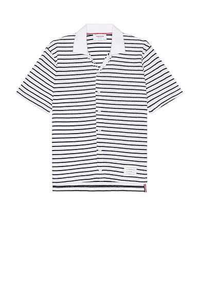 Thom Browne Short Sleeve Button Down Shirt in Navy