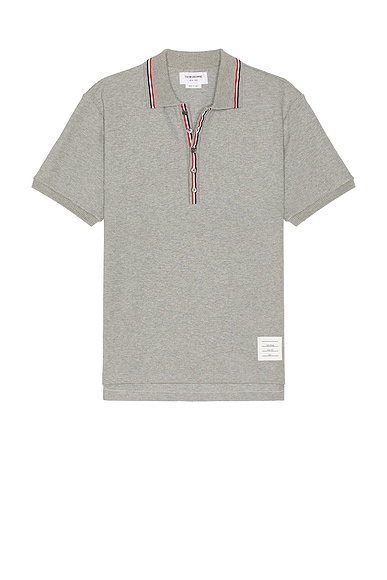 Thom Browne Short Sleeve Rib Polo in Light Grey