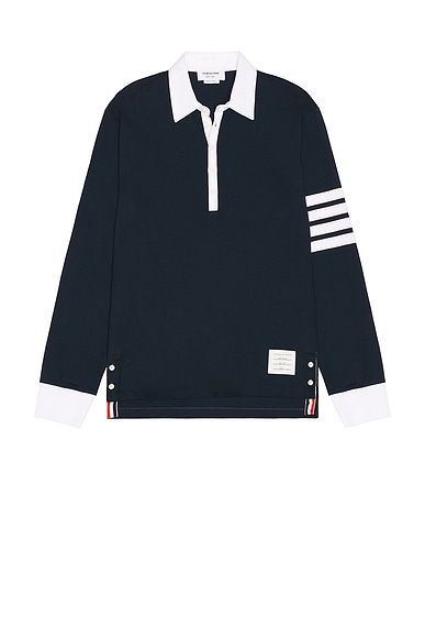Thom Browne Classic Fit Long Sleeve Rugby Shirt in Navy