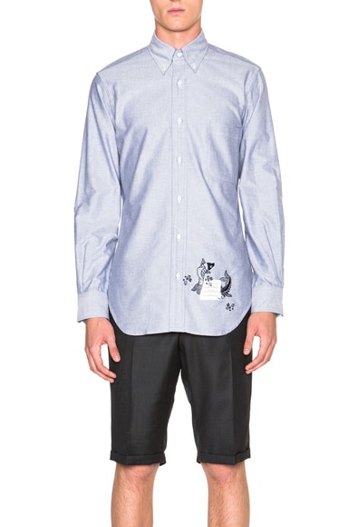 Classic Button Down with Koi Embroidery