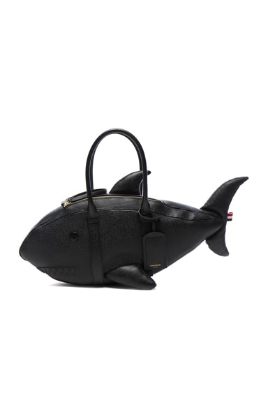 Thom Browne Shark Bag in Pebble Grain in Black | FWRD