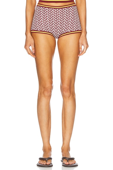 Tropic of C La Plage Short in Red & White Jacquard
