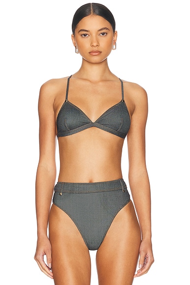 Denim Fixed Triangle Bikini Top