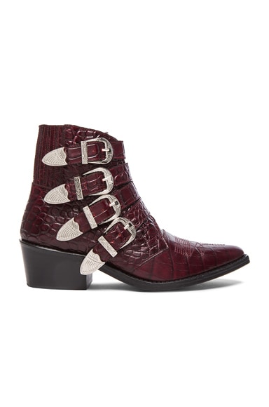 Embossed Leather Buckle Booties