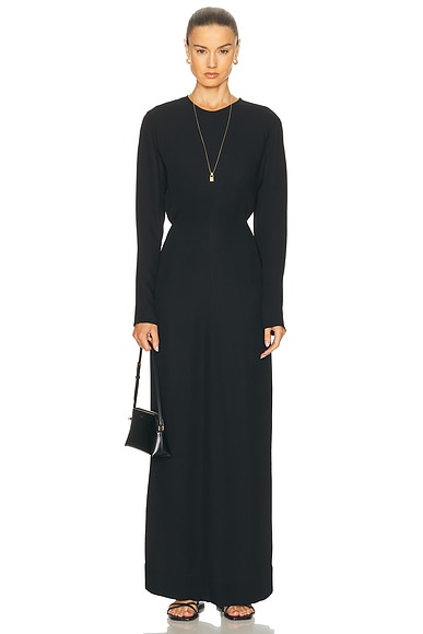 Long Sleeve Slouch Waist Dress in Black
