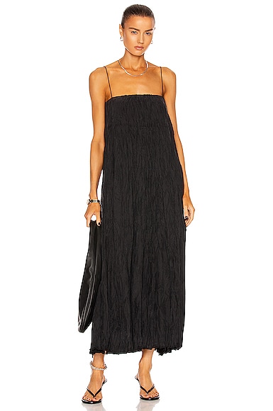 toteme crinkled silk maxi dress Toteme Crinkled Silk Dress in Black