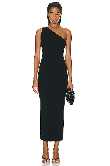 Shop Totême One Shoulder Ribbed Dress In Black