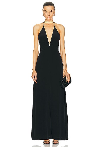 Shop Totême Double Halter Silk Dress In Black