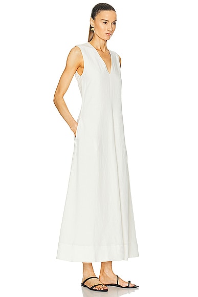 Shop Totême Fluid V Neck Dress In Off White