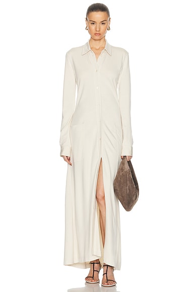 Flowing Jersey Shirt Dress in Ivory