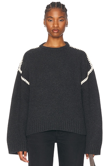 Toteme Embroiedered Wool Cashmere Sweater in Grey Melange