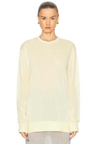 Toteme Long Sleeve Tee Knit Sweater in Straw