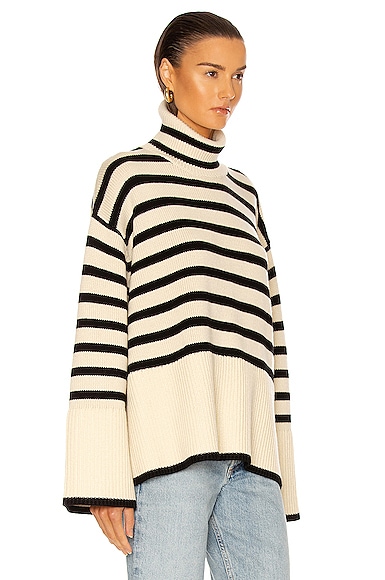 Shop Totême Signature Stripe Turtleneck Sweater In Light Sand Stripe