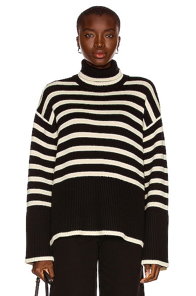 Toteme Signature Stripe Turtleneck Sweater in Black Stripe