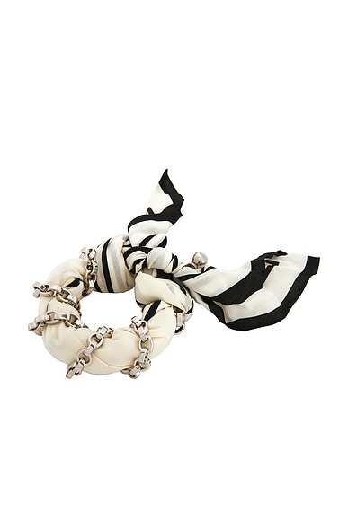 Toteme Silk Scarf Bracelet in Ecru, Black, & Silver