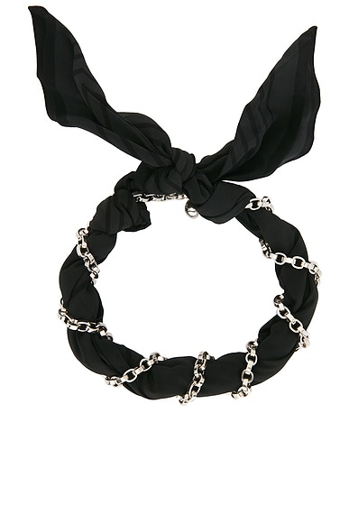 Toteme Silk Scarf Collar Necklace in Faded Black, Black, & Silver