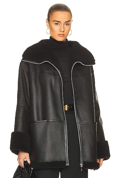 Toteme Signature Shearling Jacket in Black