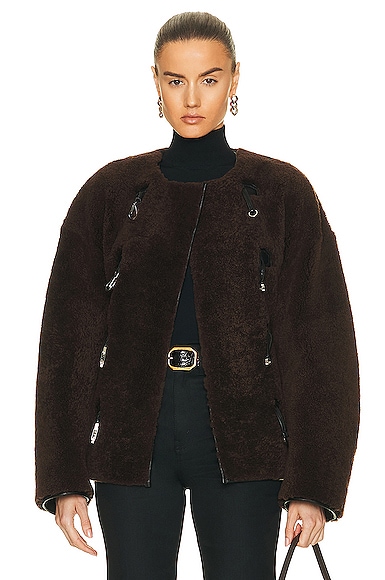 Toteme Teddy Shearling Clasp Jacket in Brown