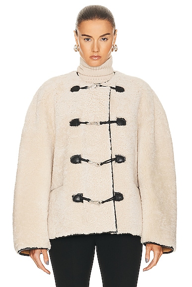 Toteme Teddy Shearling Clasp Jacket in Off White