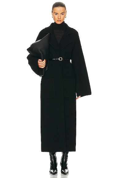 Shop Totême Rib Knit Cardi Coat In Black