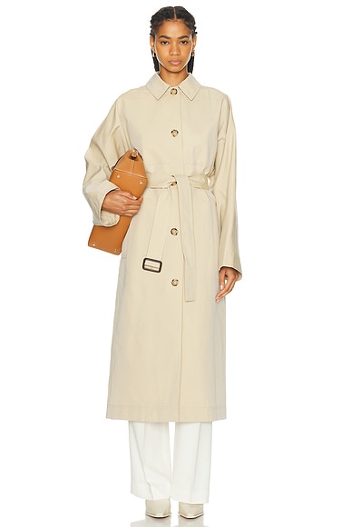 Toteme Tumbled Cotton Silk Trench Coat in Sand