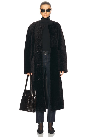 Toteme Soft Shearling Coat in Bark